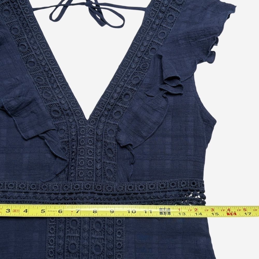 NWT Francesca's Navy Blue Ritah Crochet Lace Flutter Mini Dress Blue Rain • M - Picture 10 of 15